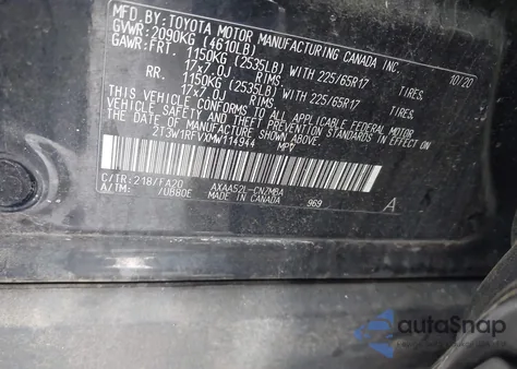 2021 Toyota Rav4 Xle из США, поврежденный, VIN 2T3W1RFVXMW114944